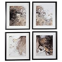 Hallwood 4 Piece Contemporary Abstract Framed Wall Art, 24 x 28, Gray & Gold
