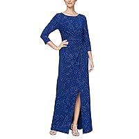 Alex Evenings Women's Long Stretchy 3/4 Sleeve Knot Front Column Dress