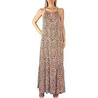 Women's Leopard Print Loose Summer Maxi Dress Keyhole Halter Neck Long Beach Chic Resort Casual Sun Dresses