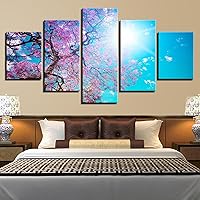 RFSHOP Canvas Paintings Wall Art 5 Pieces Cherry Blossoms Under A Blue Sky Posters Canvas Art Painting Poster Wall Decor Mural Gifts (Frameless)