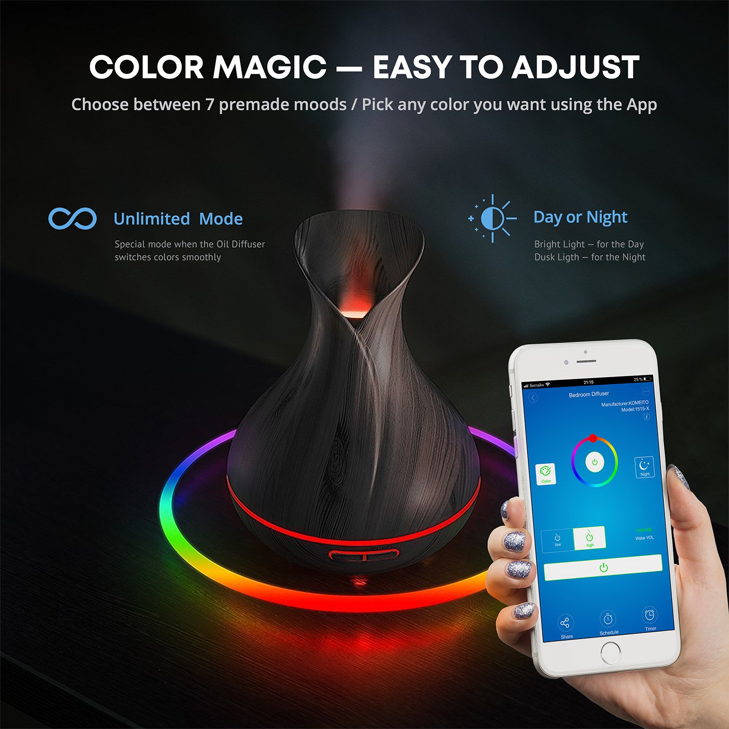 Smart WiFi Wireless Essential Oil Aromatherapy 400ml Ultrasonic Diffuser & Humidifier with Alexa & Google Home Phone App & Voice Control - Create Schedules - LED & Timer Settings