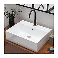MEJE 21x16.5-Inch White Bathroom Vessel Sink,Rectangular Above Counter Sink, Porcelain Ceramic Wall Hang Sink, Art Basin,Wash Basin for Lavatory Vanity Cabinet