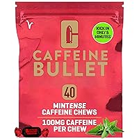 Caffeine Bullet 40 Mint Caffeine Gummies for Adults = 4000mg Caffeine Kick, Faster Than Running gels & Energy Chews, mid Race, Cycling, Gaming and Endurance Sports chewable Energy Boost