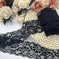 Elastic Floral Lace Ribbon, 2.4 Inch x 5 Yard Vintage Thick Cotton Lace Trim, Stretchy Black Lace Material Fabric Sewing for Underwear,Dress,Wedding Clothes,Gift Wrapping, DIY Craft Decoration