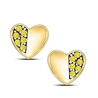 Alloy Round Created Yellow-Sapphire 14k Yellow Gold Plated Half Pave Heart Earrings For Girls and Women's