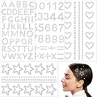 4 Sheets Star Hair Face Jewels, Self-adhesive Acrylic White Rhinestones Stickers, Heart Star Letter Number Face Hair Gems Stick on, Women Body Jewelry Decorations for Makeup, Parties, Festival