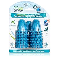 TubShroom Toss 21pk Disposable Bath Tub Drain Strainers - Hair Catcher Snare for Shower Bathtub to Prevent Clogged Drains, Traps Human and Pet Hair, One Year Supply (Blue)