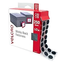 VELCRO Brand Dots with Adhesive | 250pk, Black | Small 1/2 Inch Circles | Sticky Back Round Dots for Secure Mounting in Office, School or Home (VEL-30868-AMS)