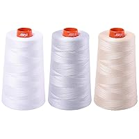 3-Pack Bundle - Aurifil 50WT Cones - White + Dove + Light Beige, Solid - Mako Cotton Thread - 6452 Yards Each