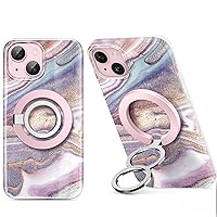 GVIEWIN Bundle - Compatible with iPhone 15 Case Marble (Flowing Sakura) + Magnetic Phone Ring Holder (Pink)