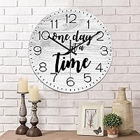 One Day at A Time Wall Clock Inspirational Quotes Wooden Wall Clocks Battery Operated 15 Inch Non-Ticking Retro Cabin Wall Decor for Kitchen Bedroom Living Room Office