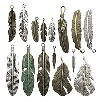 Samanter 100g Feather Charms Collection - Antique Silver Bronze Patina Big Goose Bird Plume Plumage Pinion Wing Feather Metal Pendants for Jewelry Making DIY Findings (HM17)