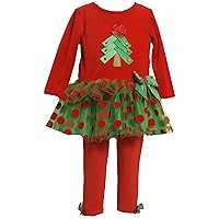 Bonnie Jean Baby Girls Christmas Tree Velvet Holiday Dress Leggings, Red, 12M - 24M