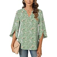 Anyally Women's Chiffon Blouses 3/4 Sleeve Summer Dressy Tunic Tops Casual Loose V Neck T-Shirts