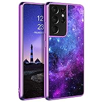 GUAGUA Compatible with Samsung Galaxy S21 Ultra 5G Case 6.8 Inch Glow in The Dark, Noctilucent Luminous Space Nebula Slim Fit Cover Protective Anti Scratch Cases for Samsung S21 Ultra 5G, Blue Nebula