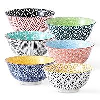 Cereal Bowls Set of 6 for Kitchen, 23oz Ceramic Bowls for Soup, Salad, Dessert, Rice, Serving, Oatmeal, Dishwasher & Microwave Safe, Assorted Colors