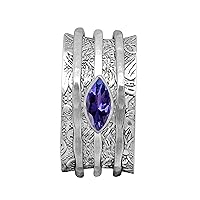 Spinner Ring with Blue Tanzanite 925 Sterling Silver Fidget Band Meditation Ring for Men Women Anxiety Stress Relieving Unisex Ring