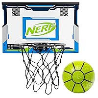 NERF LED Over The Door Mini Basketball Hoop - Pro Hoop Light Up Indoor Kids Basketball Hoop - Electronic Slam Dunk Mini Hoop Set with Mini Basketball - Door + Bedroom Indoor Hoop for Kids