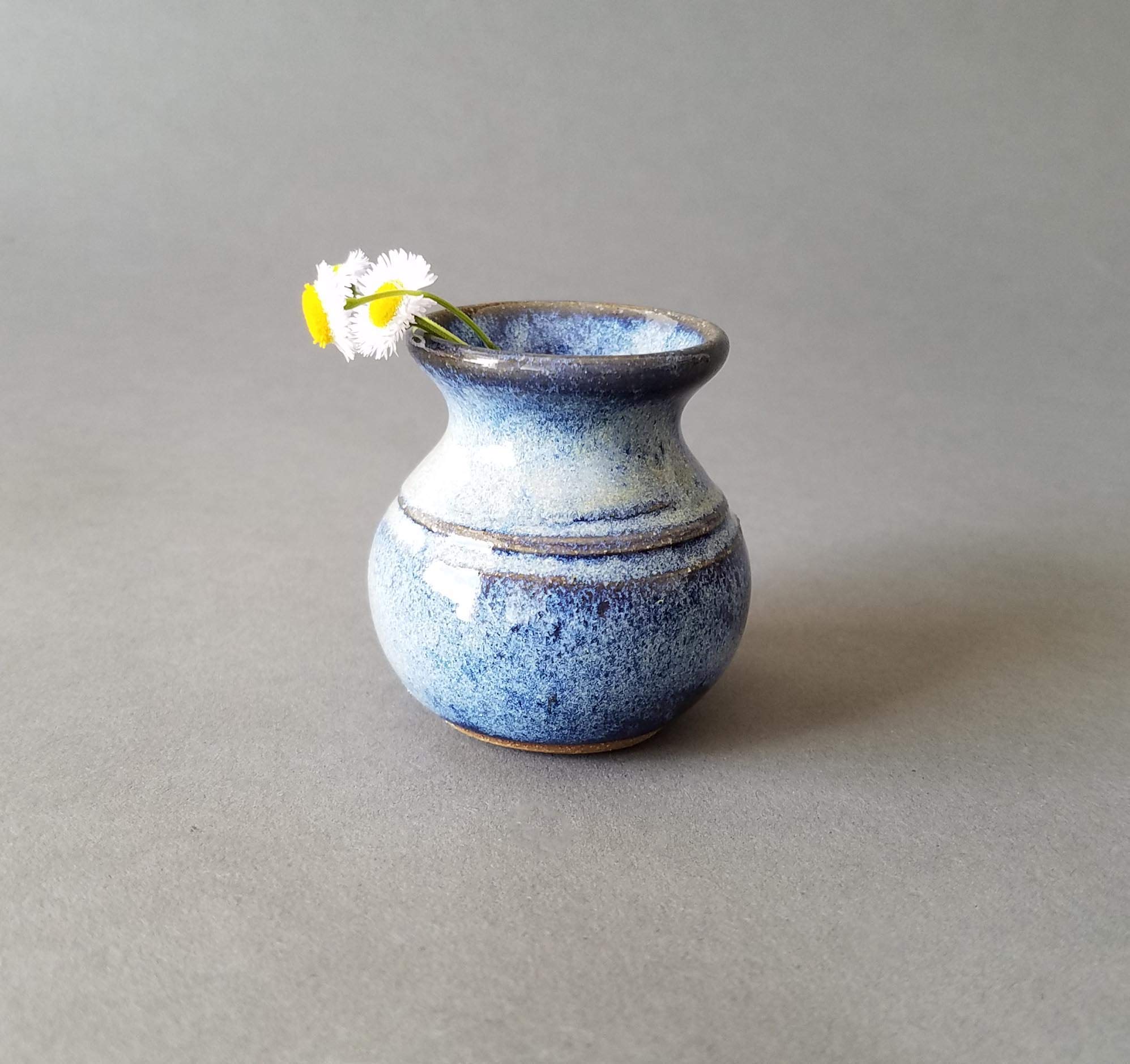 Unique Hand Made Pottery Vase w Poetry Card - Cute Country Farmhouse Style Mini Flower Pot - Gifts for Moms Rustic Home Blue