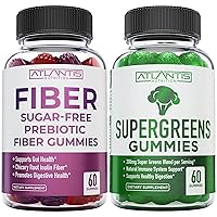 Atlantis Nutrition Sugar Free Prebiotic Fiber Gummies for Adults 2-Pack (120 Gummies) + Supergreens 60 Gummies