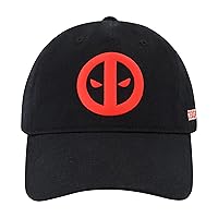 Marvel Deadpool Dad Hat, Face Logo Cotton Adjustable Baseball Cap with Curved Brim, Black, One Size