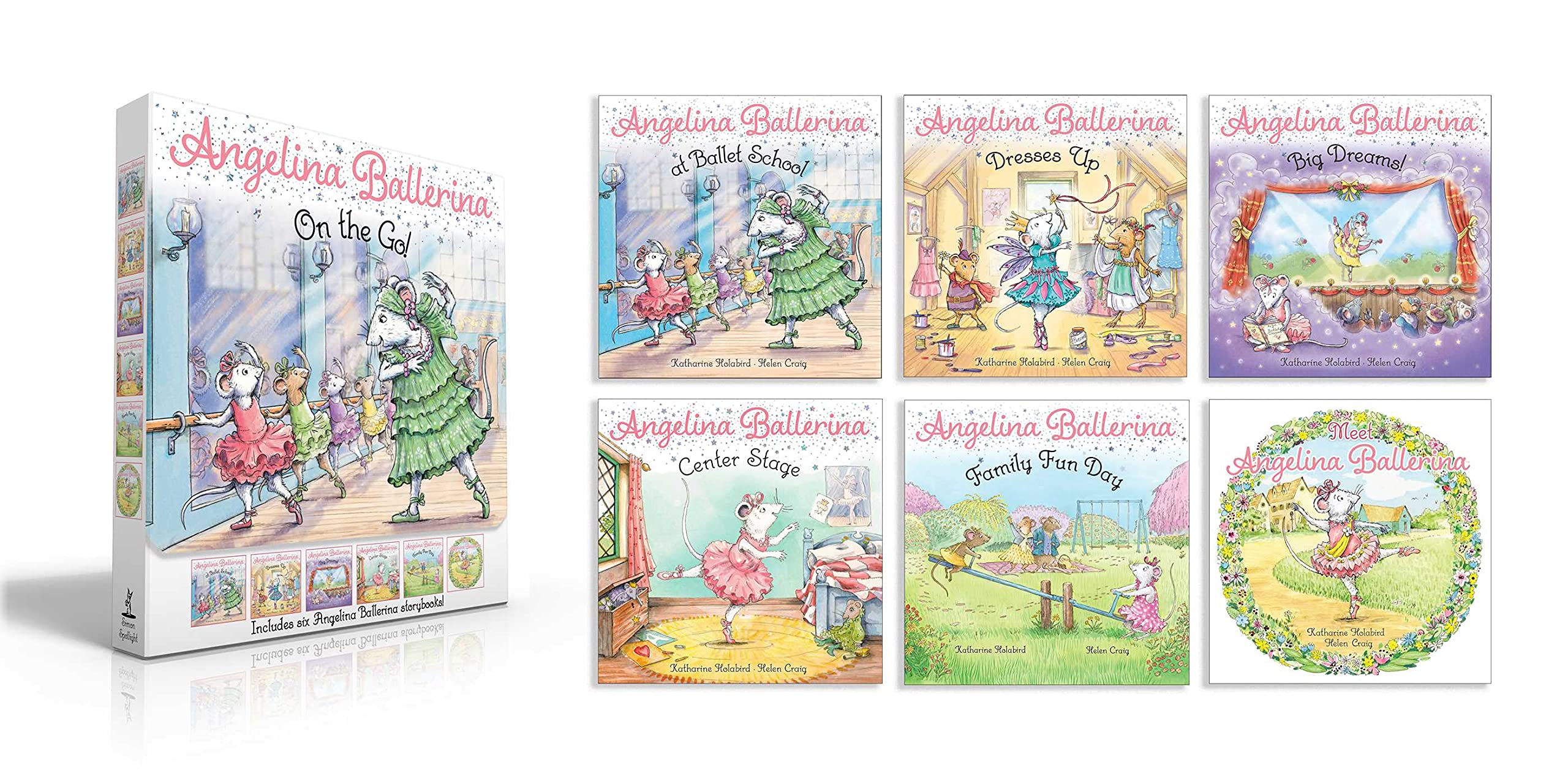 Angelina Ballerina On the Go! (Boxed Set): Angelina Ballerina at Ballet School; Angelina Ballerina Dresses Up; Big Dreams!; Center Stage; Family Fun Day; Meet Angelina Ballerina