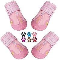 QUMY Dog Shoes for Large Dogs, Medium Dog Boots & Paw Protectors for Winter Snowy Day, Summer Hot Pavement, Waterproof in Rainy Weather, Outdoor Walking, Indoor Hardfloors Anti Slip Sole Pink 1