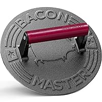 Bacon Master Cast Iron Bacon Press - 8.5-Inch Round Cast Iron Grill Press for Bacon, Burgers and Sandwiches - Bacon Weight with Wood Handle - Food-Grade Meat Press, 3 lbs