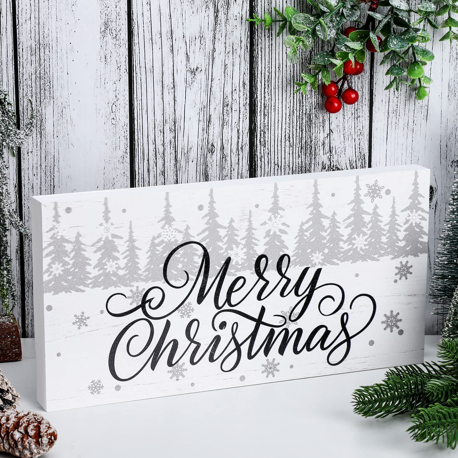 Mua Merry Christmas Wood Box Sign Plaque White Farmhouse Winter ...