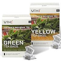 VIXI Green Tea and Yellow Tea Tea Bag, Vietnam's Mountain Tea, Taste Better than Tea Grown on Farm, 100% Natural from Ancient Tea Tree for Hot and Cold Brew (Total 200 Bags)