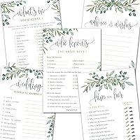 Bridal Shower Games - 5 Activities for 50 Guests - Double Sided Games - Eucalyptus
