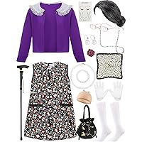 Old Lady Costume for Kids Girls Grandma Costume Dress Up Set 100th Day of School Outfit Granny Cosplay Nightgown