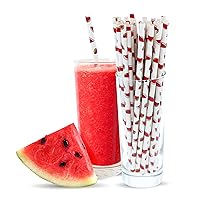 Watermelon Paper Straws - Pack of 100 Biodegradable and Disposable Watermelon Theme Party Decorations - 7.75 Inches