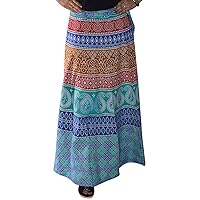 Marusthali Wrap Around Long Skirt Women 100% Cotton Jaipuri Printed Green