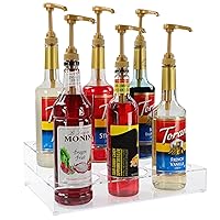 Lot45 Syrup Dispenser Coffee Bar Organizer - 2-Tiered Clear Acrylic Syrup Bottle Holder - Liquor Bottle Display Shelf - Countertop Barista Coffee Flavoring Station Storage Rack for Home or Cafe