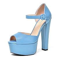 Womens Ankle Strap Wedding Platform Peep Toe Dress Buckle Solid Matte Block High Heel Pumps Shoes 6 Inch