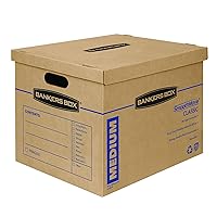 Bankers Box 10 Pack Medium Classic Moving Boxes, Tape-Free with Reinforced Handles