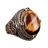Tiger eye Natural Gemstone, Sterling silver Mens Ring, Handmade Unique Ring