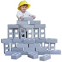Playlearn 20pc Foam Cinder Blocks - Storage Bag Included - Lightweight, Soft Building Blocks - Fake Brick Blocks - Foam Brick Building Blocks for Kids