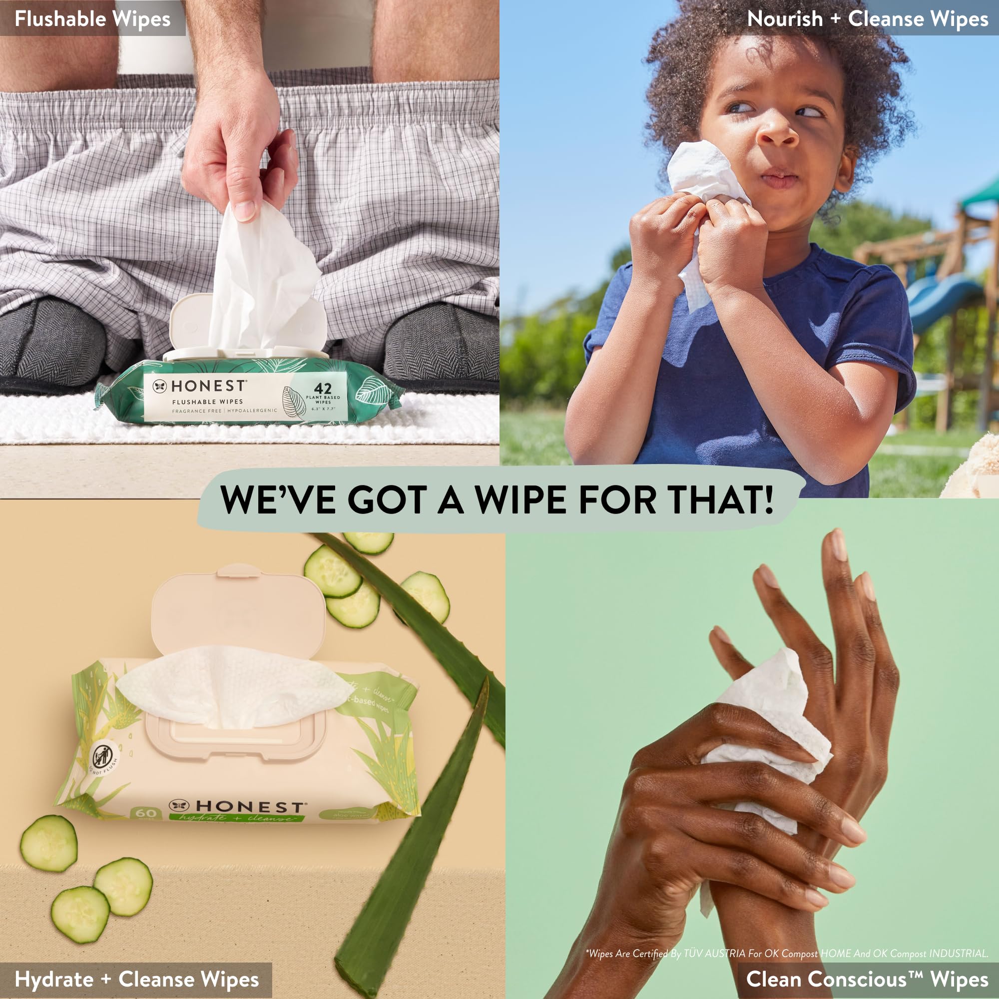 The Honest Company Clean Conscious Wipes | 99% Water, Compostable, Plant-Based, Baby Wipes | Hypoallergenic, EWG Verified | Geo Mood, 60 Count