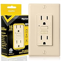 Faith 15A GFCI Outlet, Non-Tamper-Resistant GFI Duplex Receptacles with LED Indicator, Self-Test Ground Fault Circuit Interrupter with Wall Plate, ETL Listed, Ivory