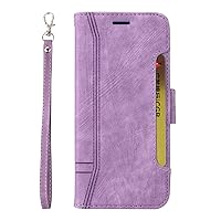 Wallet Case Compatible with Oppo Realme 8i, Solid Color PU Leather Phone Flip Wallet Shockproof Cover Case with Wrist Strap (Purple)