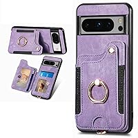 Case Compatible with Google Pixel 6a, RFID Blocking Phone Cover Magnetic Flip Folio Credit Card Holder Lanyard with 360 Rotation Ring Stand (Purple)