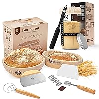 Sourdough Bread Baking Supplies and Starter Kit - Ultimate Bread Making and Sourdough Starter Kit with Proofing Baskets, Sourdough Jar, Bread Lame, Scrapers, and Danish Whisk