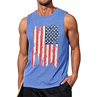 Men's Tropical Tank Tops Sleeveless Tees Palm Tree/American Flag Graphic Cut Off T-Shirt Casual Hawaiian Beach Vacation