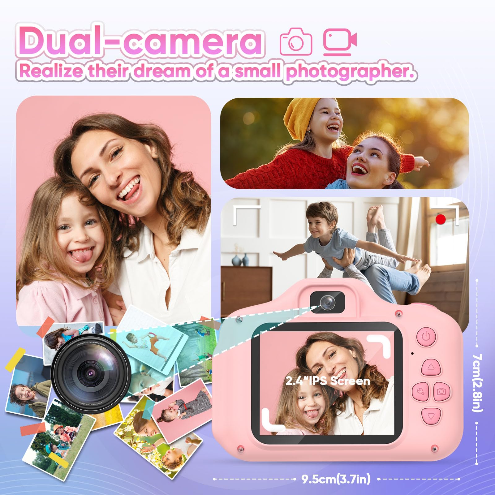 Seckton Kids Selfie Camera for Boys Age 3-9 Navy Blue & Digital Video Cameras with Flash for Kids 3-12, Portable Camera Toy 5 6 7 8 9 10 11 12 Year Old Boys Girls Pink