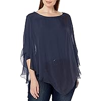 M Made in Italy Women's Plus Size 3/4 Sleeve Silk Round Neck Top