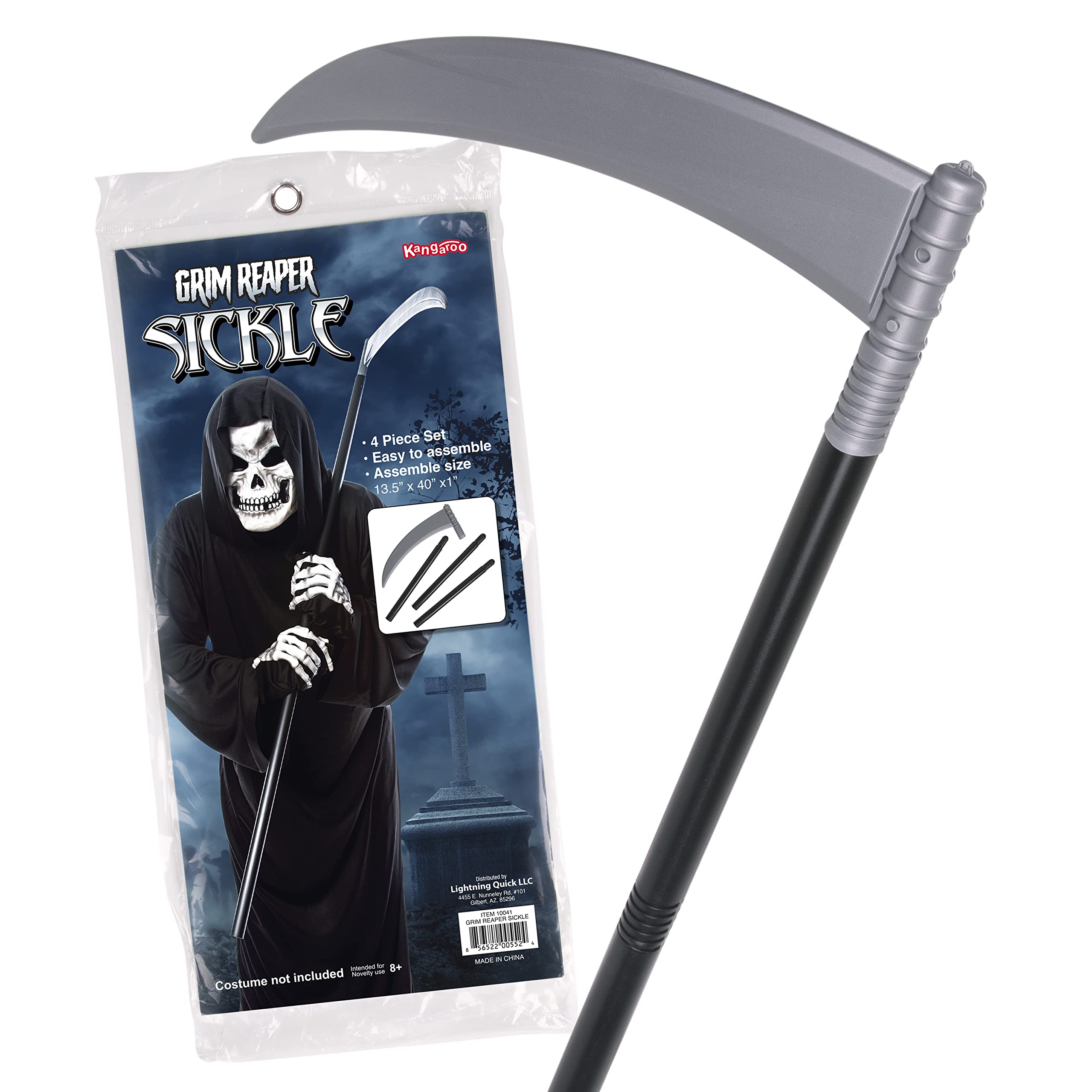 Kangaroo Grim Reaper Scythe Weapon – Scythe Prop for Halloween Parties – 40-inch Long Reaper Sickle for Kids and Adults – Grim Reaper Costume Accessory – Scythe Weapon with Plastic Sickle Prop