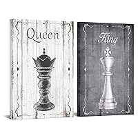 RnnJoile Chess Wall Art Canvas Rustic King and Queen Painting Poster Prints for Farmhouse Decor Chess Club Stretched and Framed Artwork Ready to Hang Gift