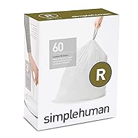 simplehuman Code R Custom Fit Drawstring Trash Bags in Dispenser Packs, 60 Count, 10 Liter / 2.6 Gallon, White